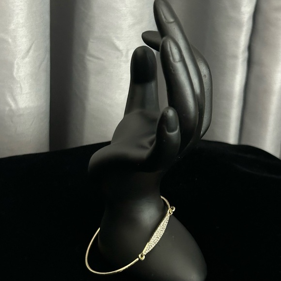 Clear Crystals Set in Gold Tone Latch Bangle Bracelet - Picture 3 of 11